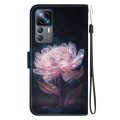 For Xiaomi 12T / 12T Pro Crystal Texture Colored Drawing Leather Phone Case(Purple Peony)