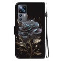 For Xiaomi 12T / 12T Pro Crystal Texture Colored Drawing Leather Phone Case(Black Rose)