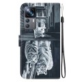 For Xiaomi 12T / 12T Pro Crystal Texture Colored Drawing Leather Phone Case(Cat Tiger Reflection)