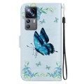 For Xiaomi 12T / 12T Pro Crystal Texture Colored Drawing Leather Phone Case(Blue Pansies)