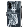 For Xiaomi Poco M4 5G Crystal Texture Colored Drawing Leather Phone Case(Cat Tiger Reflection)