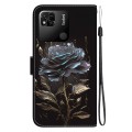 For Xiaomi Redmi 10A Crystal Texture Colored Drawing Leather Phone Case(Black Rose)