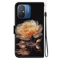 For Xiaomi Redmi 12C / 11A Crystal Texture Colored Drawing Leather Phone Case(Gold Peony)