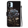 For Xiaomi Redmi A1 / A2 Crystal Texture Colored Drawing Leather Phone Case(Black Rose)