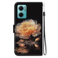 For Xiaomi Redmi 10 5G / Note 11E Crystal Texture Colored Drawing Leather Phone Case(Gold Peony)