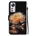 For Xiaomi 12 Lite Crystal Texture Colored Drawing Leather Phone Case(Gold Peony)