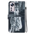 For Xiaomi 12 Lite Crystal Texture Colored Drawing Leather Phone Case(Cat Tiger Reflection)