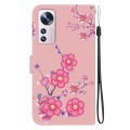 For Xiaomi 12 Lite Crystal Texture Colored Drawing Leather Phone Case(Cherry Blossoms)