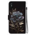 For Xiaomi Redmi 9A Crystal Texture Colored Drawing Leather Phone Case(Black Rose)