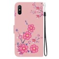 For Xiaomi Redmi 9A Crystal Texture Colored Drawing Leather Phone Case(Cherry Blossoms)