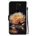 For Xiaomi Redmi Note 8 Pro Crystal Texture Colored Drawing Leather Phone Case(Gold Peony)