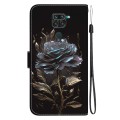 For Xiaomi Redmi Note 9 Crystal Texture Colored Drawing Leather Phone Case(Black Rose)