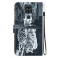 For Xiaomi Redmi Note 9 Crystal Texture Colored Drawing Leather Phone Case(Cat Tiger Reflection)