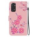 For Xiaomi Redmi Note 11 Global Crystal Texture Colored Drawing Leather Phone Case(Cherry Blossoms)