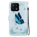 For Xiaomi 13 5G Crystal Texture Colored Drawing Leather Phone Case(Blue Pansies)
