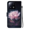 For Xiaomi 13 Pro 5G Crystal Texture Colored Drawing Leather Phone Case(Purple Peony)