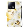 For Xiaomi 13 Pro 5G Crystal Texture Colored Drawing Leather Phone Case(Gold Butterfly Epiphyllum)