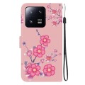 For Xiaomi 13 Pro 5G Crystal Texture Colored Drawing Leather Phone Case(Cherry Blossoms)