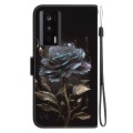 For Xiaomi Poco F5 Pro Crystal Texture Colored Drawing Leather Phone Case(Black Rose)