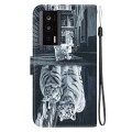 For Xiaomi Poco F5 Pro Crystal Texture Colored Drawing Leather Phone Case(Cat Tiger Reflection)