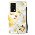 For Xiaomi Poco F5 Pro Crystal Texture Colored Drawing Leather Phone Case(Gold Butterfly Epiphyllum)