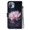 For Xiaomi Mi 11 Lite Crystal Texture Colored Drawing Leather Phone Case(Purple Peony)