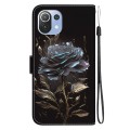 For Xiaomi Mi 11 Lite Crystal Texture Colored Drawing Leather Phone Case(Black Rose)