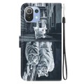 For Xiaomi Mi 11 Lite Crystal Texture Colored Drawing Leather Phone Case(Cat Tiger Reflection)