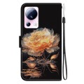 For Xiaomi 13 Lite / Civi 2 Crystal Texture Colored Drawing Leather Phone Case(Gold Peony)