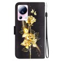For Xiaomi 13 Lite / Civi 2 Crystal Texture Colored Drawing Leather Phone Case(Gold Butterfly Rose)