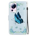 For Xiaomi 13 Lite / Civi 2 Crystal Texture Colored Drawing Leather Phone Case(Blue Pansies)