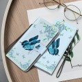 For OPPO Reno11 F Global Crystal Texture Colored Drawing Leather Phone Case(Blue Pansies)