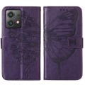 For Motorola Moto G84 Embossed Butterfly Leather Phone Case(Dark Purple)