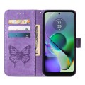 For Motorola Moto G54 Embossed Butterfly Leather Phone Case(Purple)