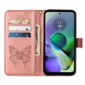 For Motorola Moto G54 Embossed Butterfly Leather Phone Case(Rose Gold)