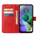 For Motorola Moto G54 Embossed Butterfly Leather Phone Case(Red)