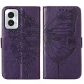 For Motorola Moto G Play 4G 2024 Embossed Butterfly Leather Phone Case(Dark Purple)