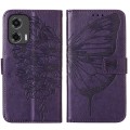 For Motorola Moto G Stylus 5G 2024 Embossed Butterfly Leather Phone Case(Dark Purple)