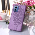 For Motorola Moto G34 Embossed Butterfly Leather Phone Case(Purple)