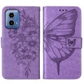 For Motorola Moto G34 Embossed Butterfly Leather Phone Case(Purple)