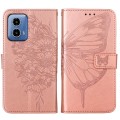For Motorola Moto G34 Embossed Butterfly Leather Phone Case(Rose Gold)