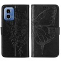 For Motorola Moto G34 Embossed Butterfly Leather Phone Case(Black)