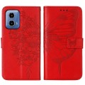 For Motorola Moto G34 Embossed Butterfly Leather Phone Case(Red)