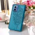 For Motorola Moto G34 Embossed Butterfly Leather Phone Case(Blue)