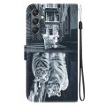 For Samsung Galaxy A25 5G Crystal Texture Colored Drawing Leather Phone Case(Cat Tiger Reflection)