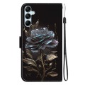 For Samsung Galaxy M14 Crystal Texture Colored Drawing Leather Phone Case(Black Rose)