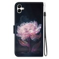 For Samsung Galaxy A04e / F04 / M04 Crystal Texture Colored Drawing Leather Phone Case(Purple Peony)