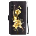 For Samsung Galaxy A34 5G Crystal Texture Colored Drawing Leather Phone Case(Gold Butterfly Rose)
