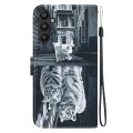 For Samsung Galaxy A34 5G Crystal Texture Colored Drawing Leather Phone Case(Cat Tiger Reflection)