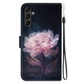 For Samsung Galaxy A14 5G Crystal Texture Colored Drawing Leather Phone Case(Purple Peony)